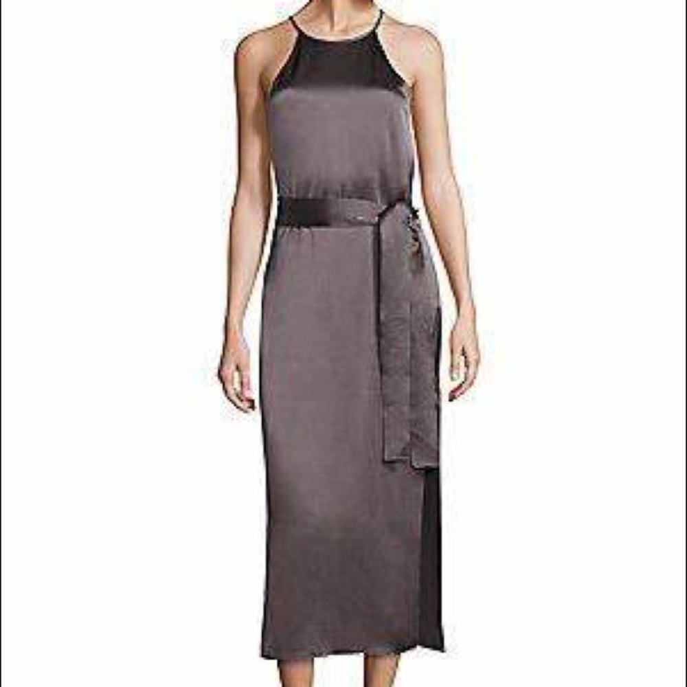 Halston Heritage satin slip dress with sash belt